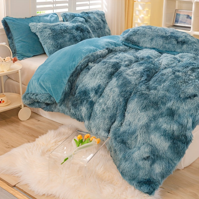 3pcs Y2K Tie Dye Plush Duvet Cover Set ( 1 Duvet Cover + 2 Pillowcase), Soft & Warm Bedding Set