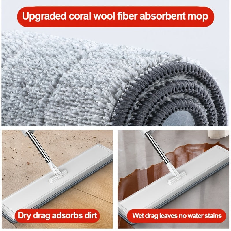 59inch Hands-Free Flat Mop Set - Effortless Cleaning for Lazy Days - 3 Microfiber Pads, Super Absorbent, Dry & Wet Dual-Use - Hassle-Free Maintenance
