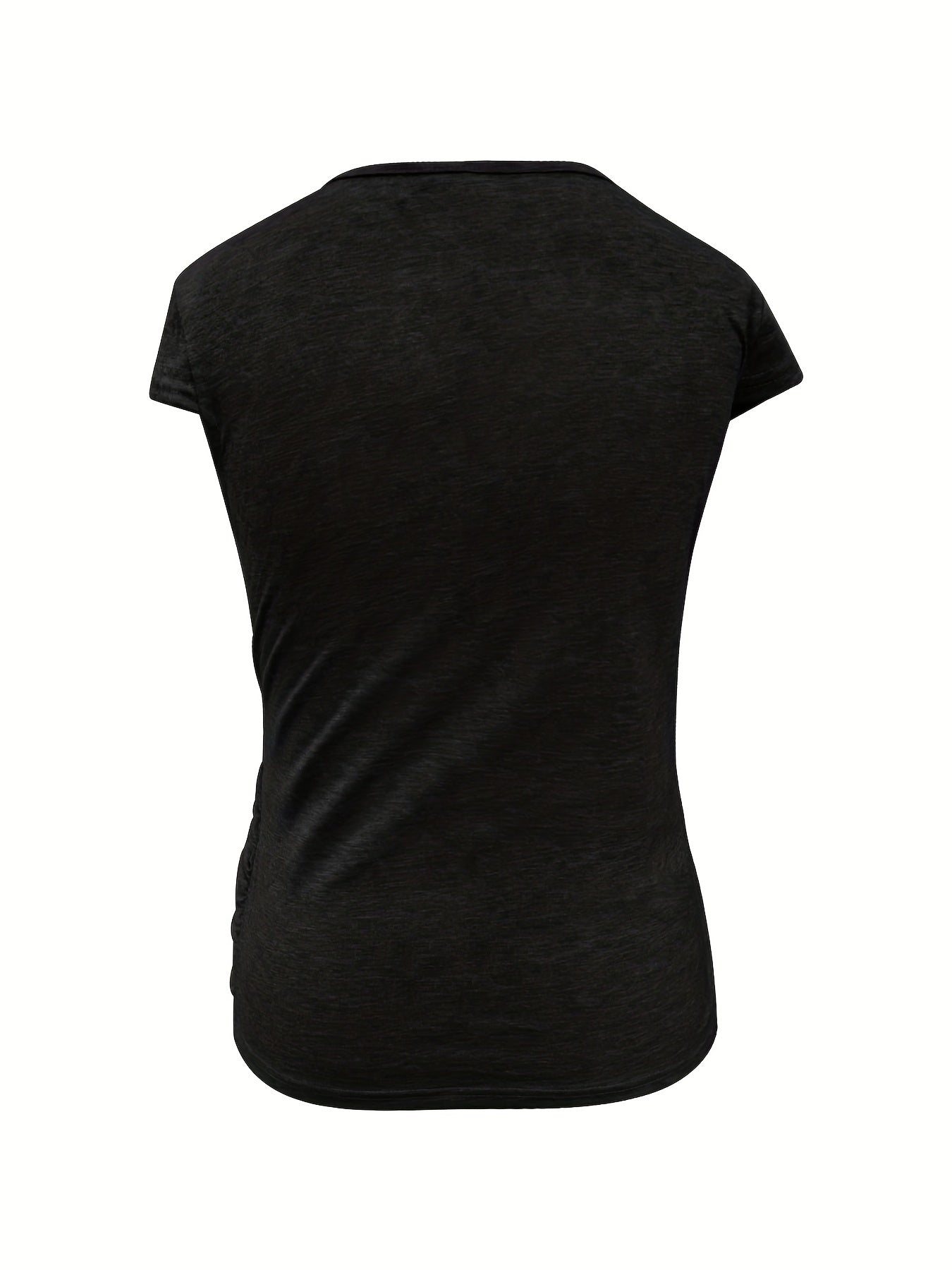 Ruched Button Decor Crew Neck T-Shirt, Casual Short Sleeve Top For Spring & Summer, Women's Clothing