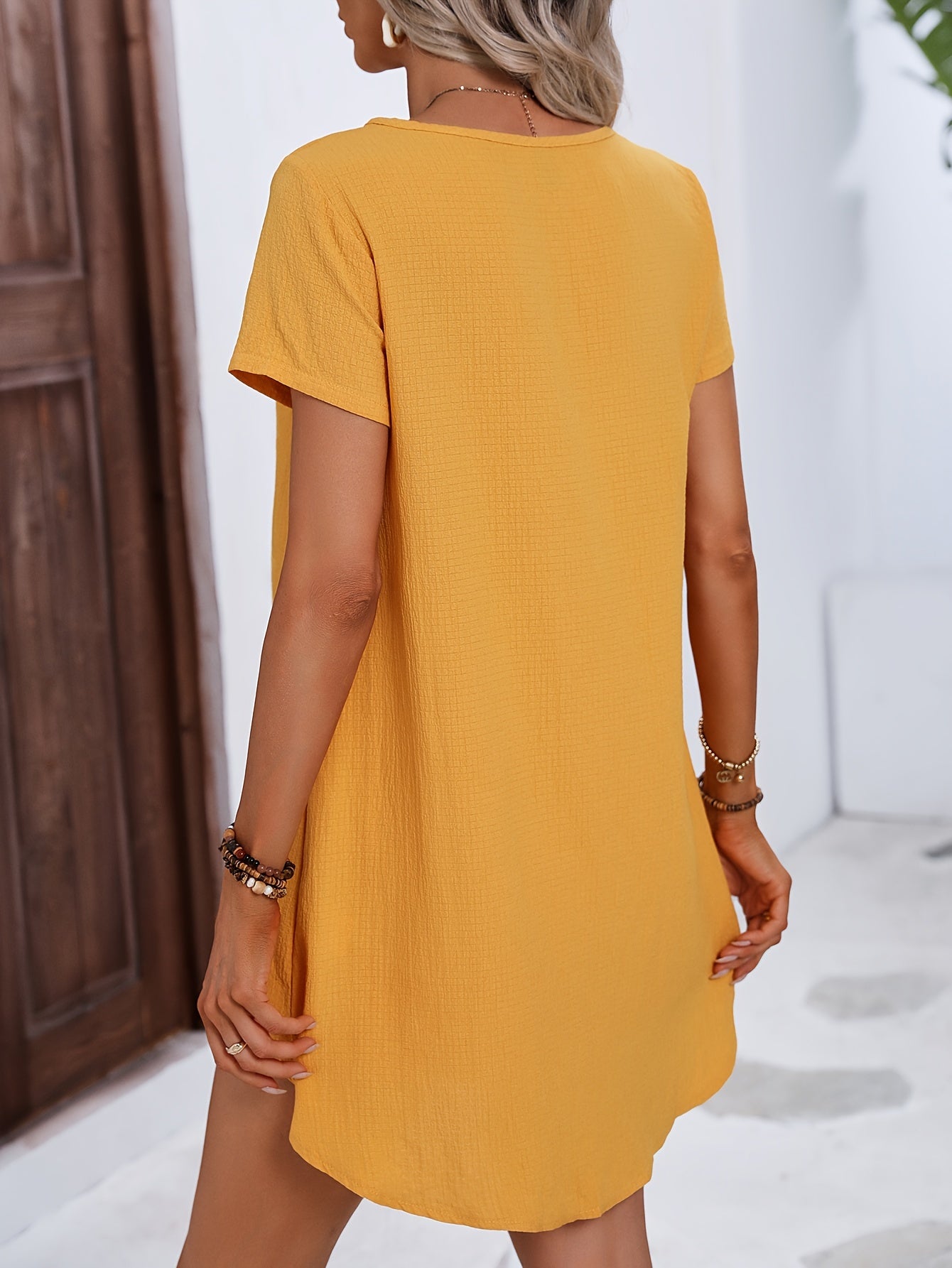 Two-piece Short Sleeve Set, Solid Casual Asymmetrical Hem T-shirt & Long Length Elastic Waist Shorts Outfits for Women