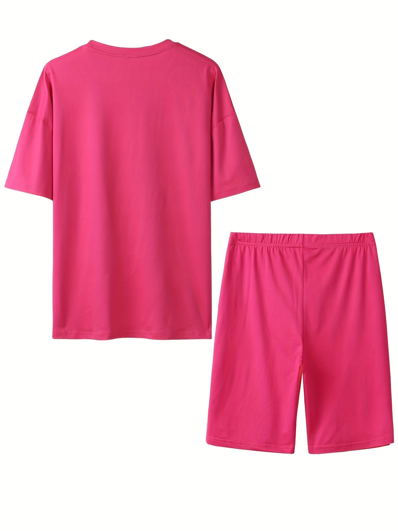 2-Piece Faith & Cross Print Crew Neck Short Sleeve T-Shirt & Shorts Set - Soft Mid-Elasticity Polyester Knit Fabric, Striped Pattern, Positioning Printing, Perfect for Spring & Summer Casual Wear