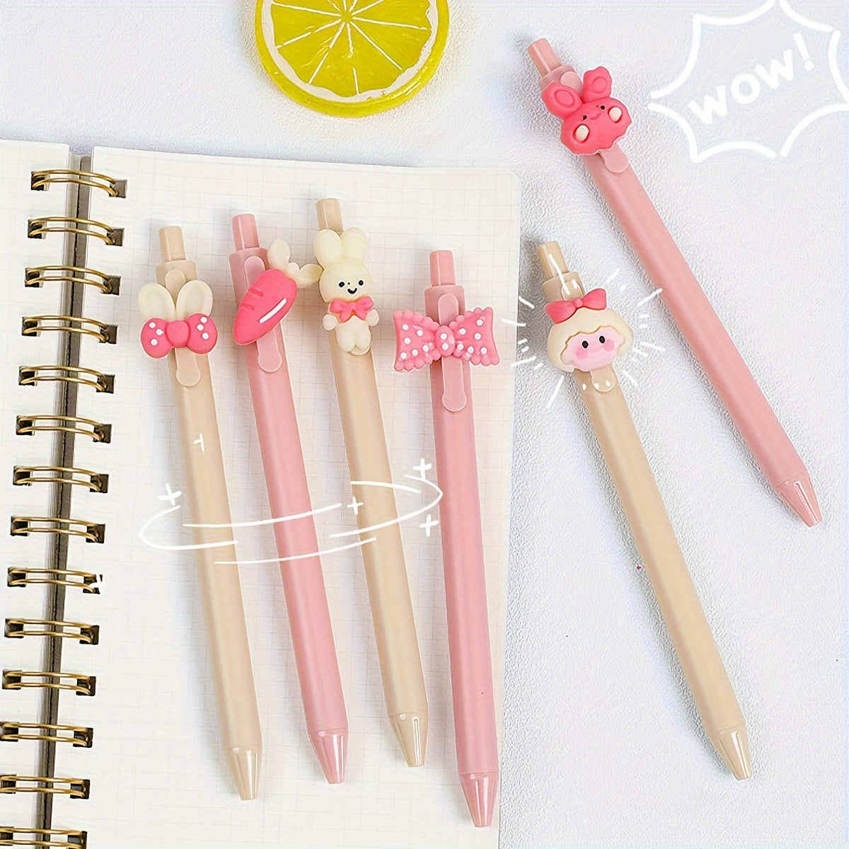 6pcs Whimsical Rabbit Girl Gel Pens Set - 0.5mm Fine Point Black Refill, Ergonomic Design, Smooth Writing Experience, Perfect for Journaling, Drawing, and Colorful Creations!