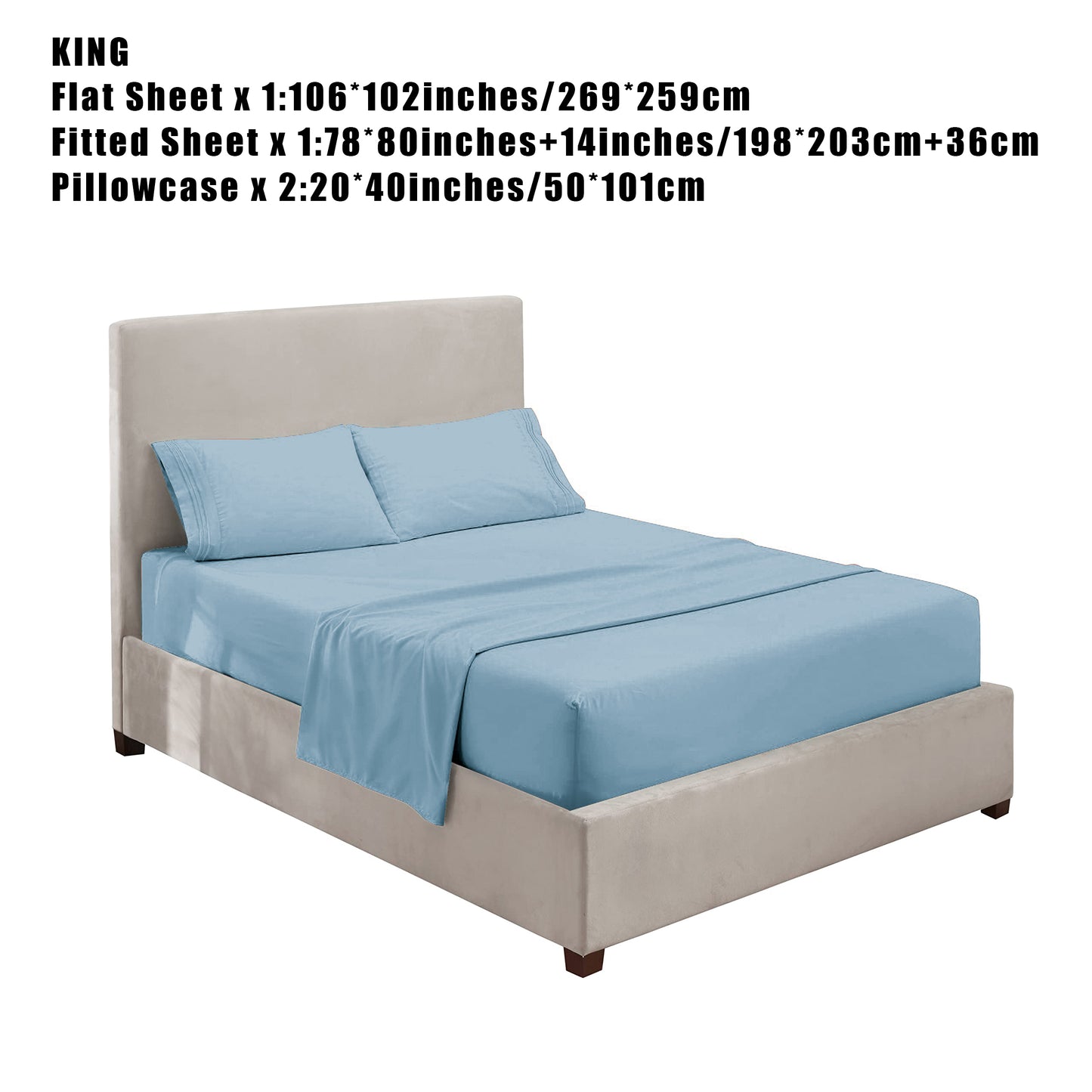 3/4pcs Gray Blue Embroidered Chemical Fiber Bed Sheet Kit