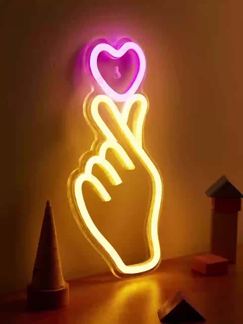1pc Heart-Shaped LED Neon Sign Night Light - Novelty Lighting for Home Bedroom Dorm Party - 5V USB Powered with 2 Hooks for Easy Installation