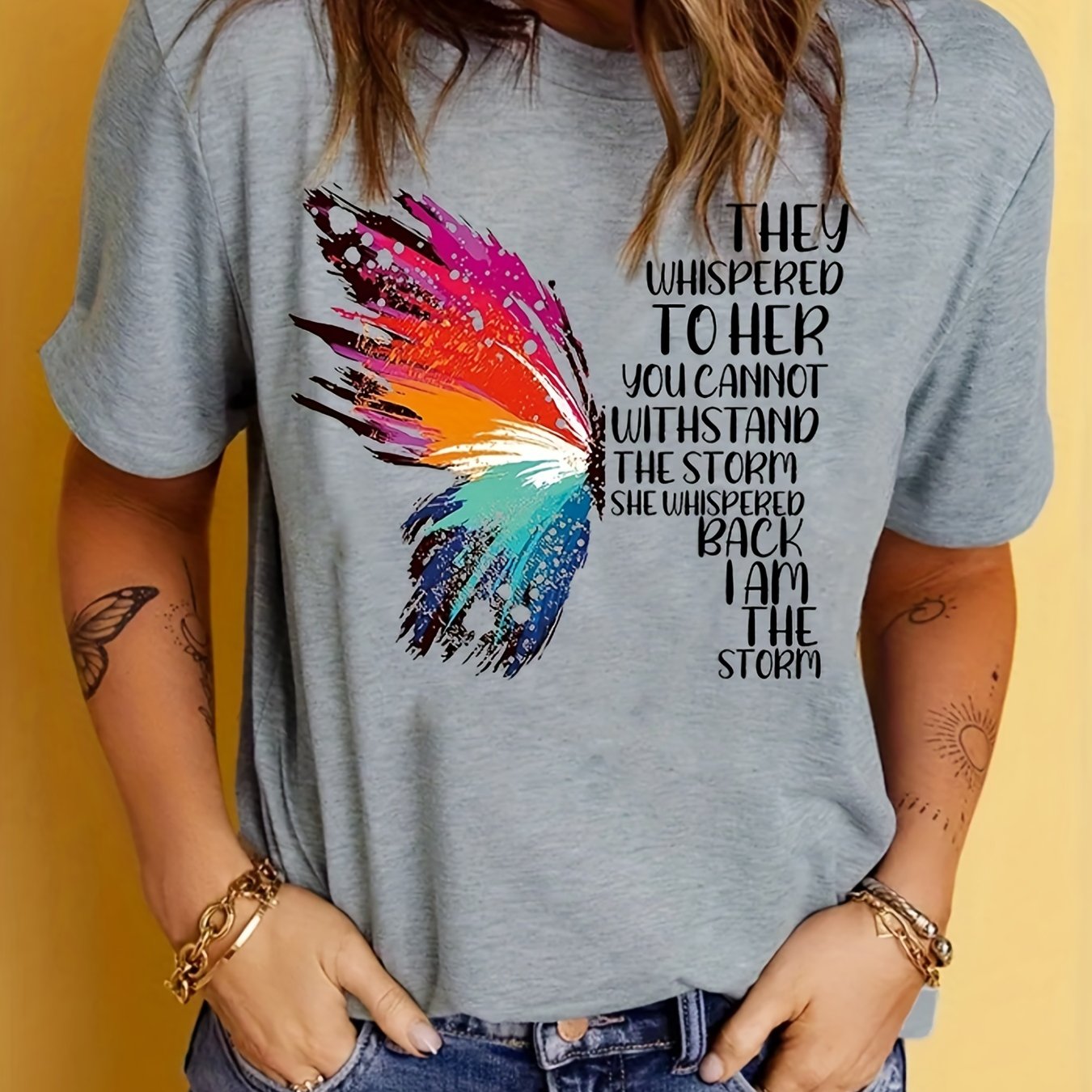 Summer-Chic Butterfly Printed Women’s T-Shirt: Easy-Care, Stretchable Casual Knit Top