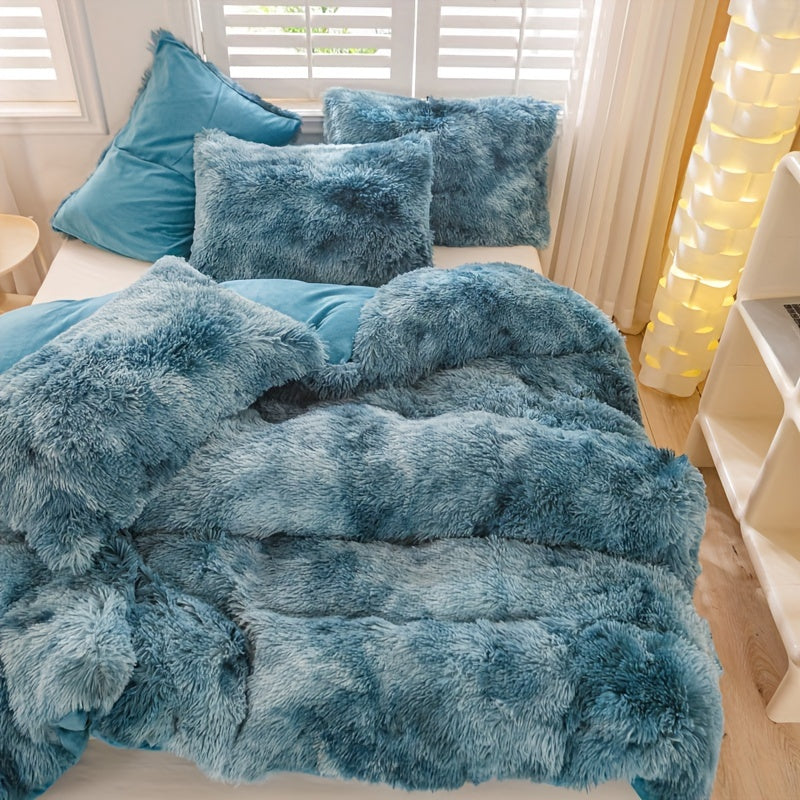 3pcs Y2K Tie Dye Plush Duvet Cover Set ( 1 Duvet Cover + 2 Pillowcase), Soft & Warm Bedding Set