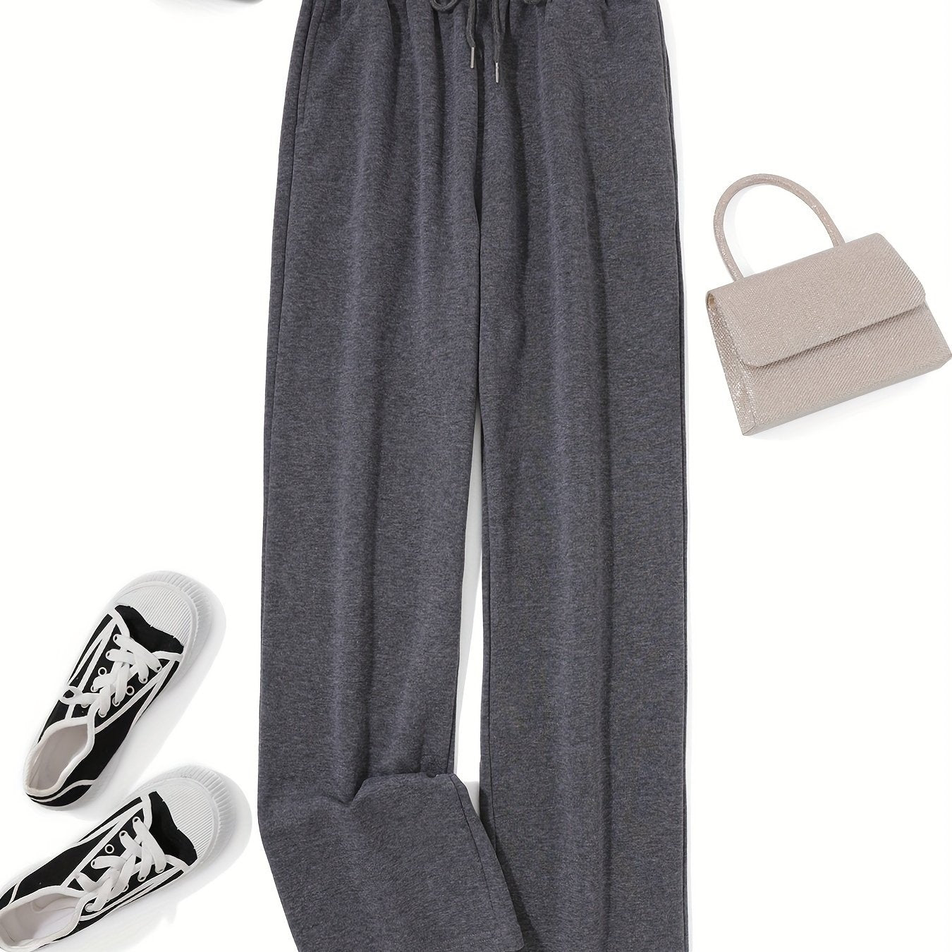 Women'S Cozy Gray Sweatpants with Elastic Waistband & Drawstring - Loose Fit, Long Length, Pockets, Casual Lounge Pants for Fall/Winter, Comfortable Clothing | Relaxed Fit Pants | Elastic Waistband Pants