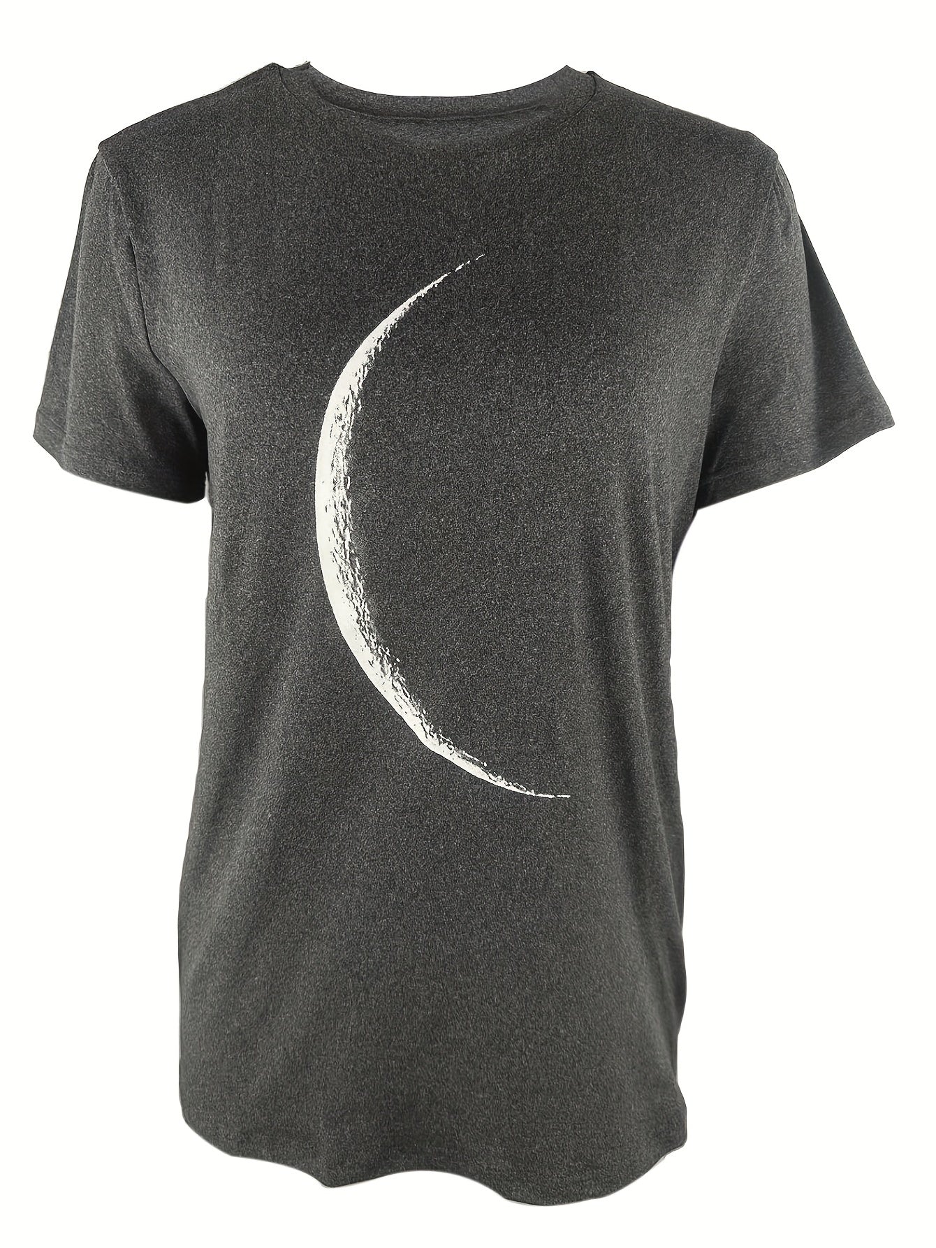 Moon Print Crew Neck T-Shirt, Casual Short Sleeve T-Shirt For Spring & Summer, Women's Clothing