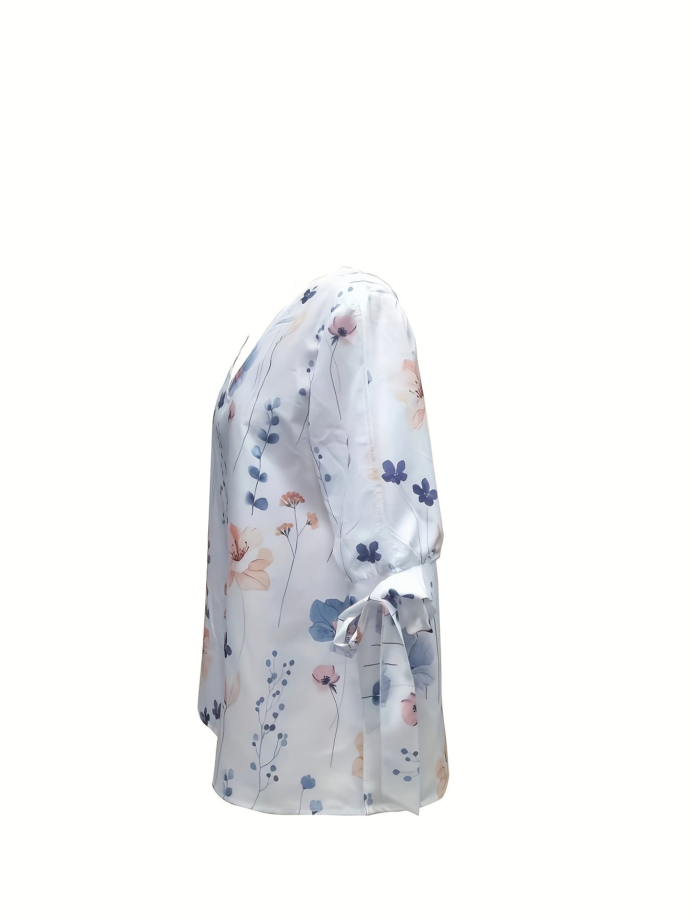 Chic Floral Print Knot Front T-Shirt - Lightweight & Breathable, Feminine V-Neck, Split Short Sleeves - Trendy Casual Wear for Women - A Versatile Seasonless Staple