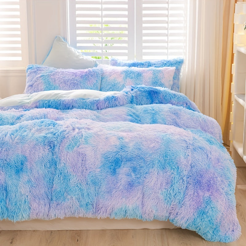 3pcs Y2K Tie Dye Plush Duvet Cover Set ( 1 Duvet Cover + 2 Pillowcase), Soft & Warm Bedding Set
