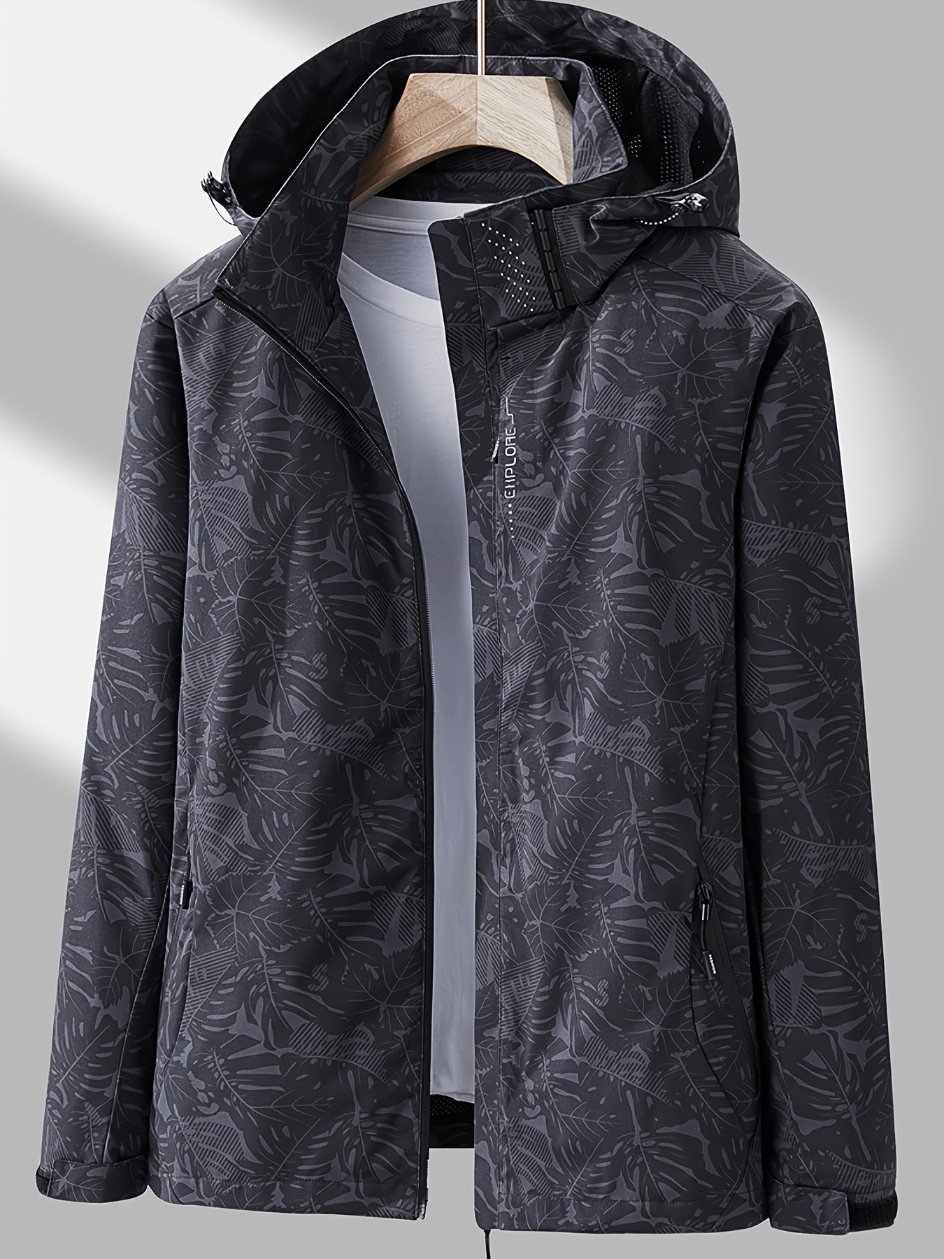 Women'S Lightweight Hooded Jacket - Casual Zip-Up Outdoor with Tropical Leaf Print, Removable Hood & Adjustable Cuffs for Spring Summer Fall, Hiking, Travel, Camping, Camping Gear