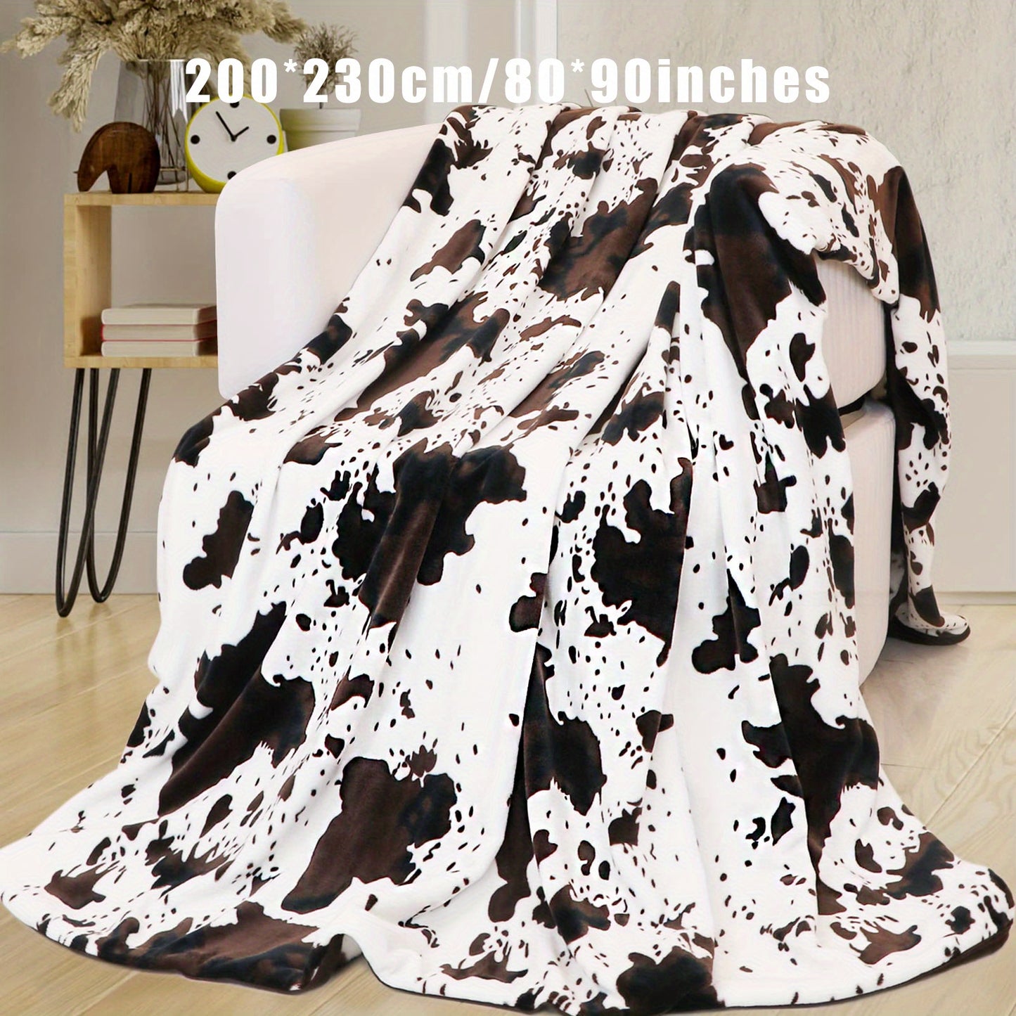 1pc Soft and Warm Cow Print Blanket - Plush Fleece Flannel Throw for All-Season Comfort - Perfect for Daughters, Adults, Students, and Teens