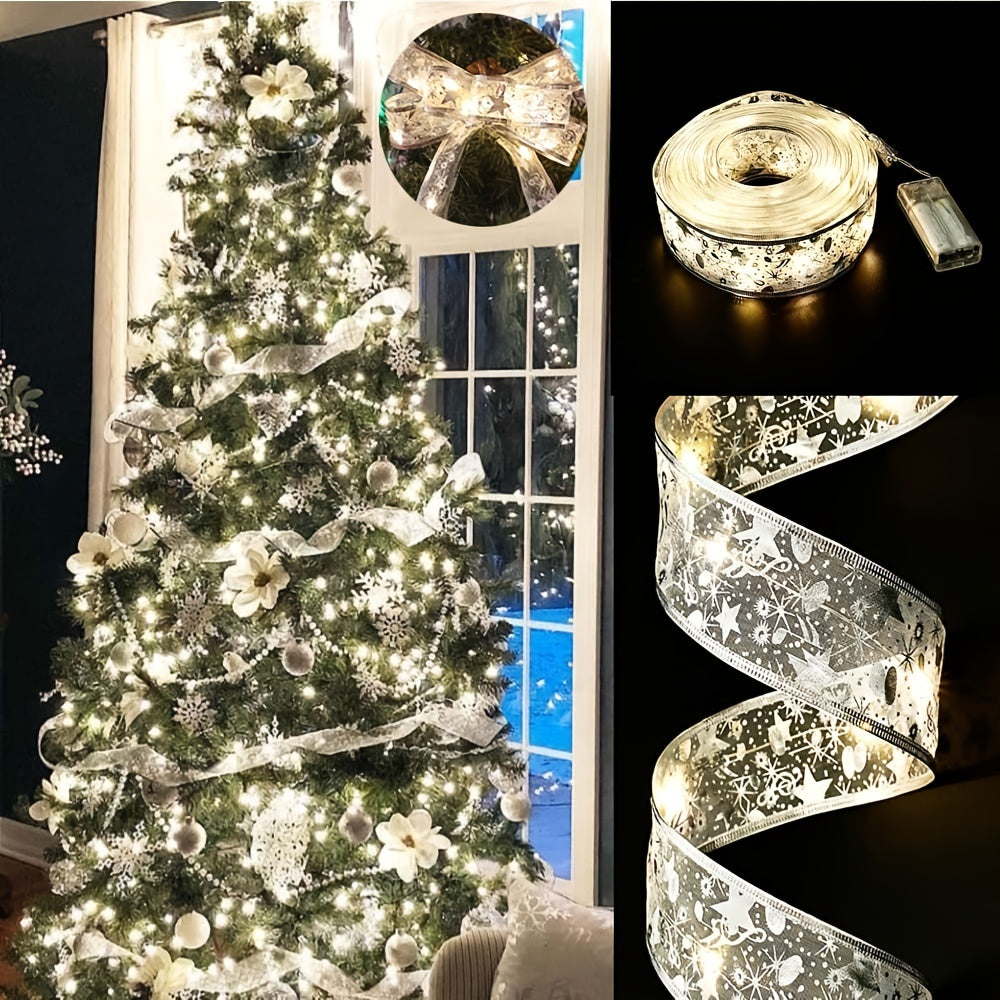 1pc Christmas Tree Ribbon String Lights, 20 LEDs Battery Powered Led Lights For Christmas Tree Indoor And Outdoor Christmas Decorations, Party Weddings Xmas Tree Holiday