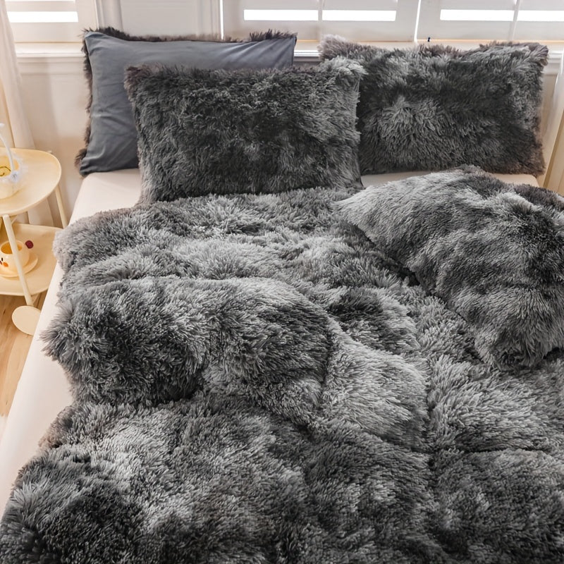 3pcs Y2K Tie Dye Plush Duvet Cover Set ( 1 Duvet Cover + 2 Pillowcase), Soft & Warm Bedding Set