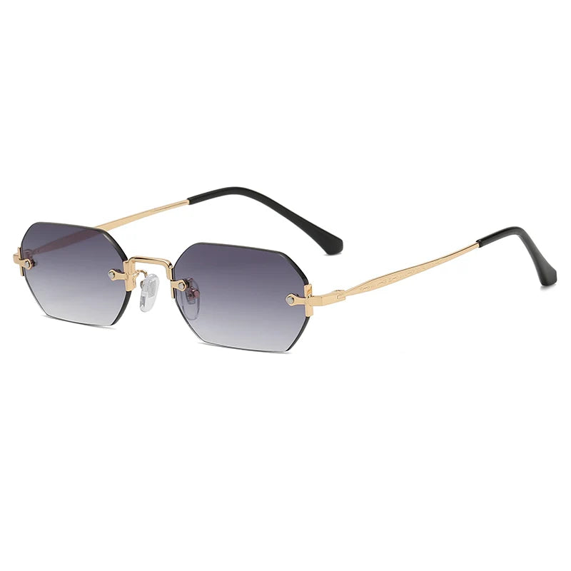 Small Square Rimless Sunglasses Women Retro Polygon Grey Gradient Sun Glasses Vintage Lady Summer Style Female Eyewear UV400