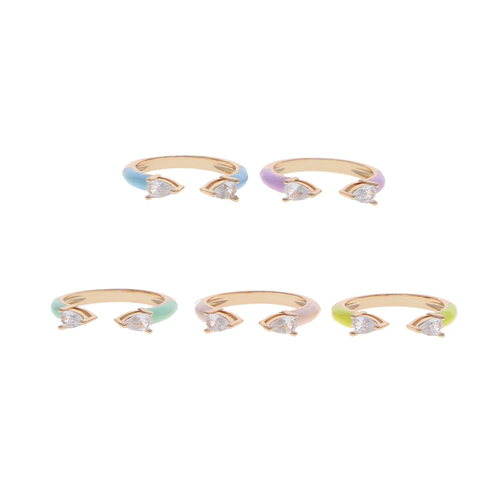 Colorful Pastel Enamel Band Ring For Women 2025 Summer Hot Selling Double Tear Drop CZ Design Lovely Open Adjusted Finger Rings