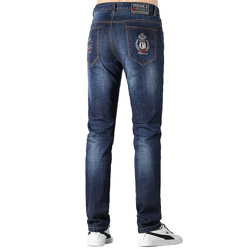 ①Bruce&Shark Men's Summer Long Jeans Stretch Cotton Straight Casual Loose Men jeans Fashion Denim Jeans for Man big size 42