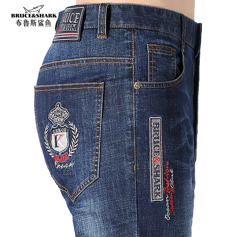 ①Bruce&Shark Men's Summer Long Jeans Stretch Cotton Straight Casual Loose Men jeans Fashion Denim Jeans for Man big size 42