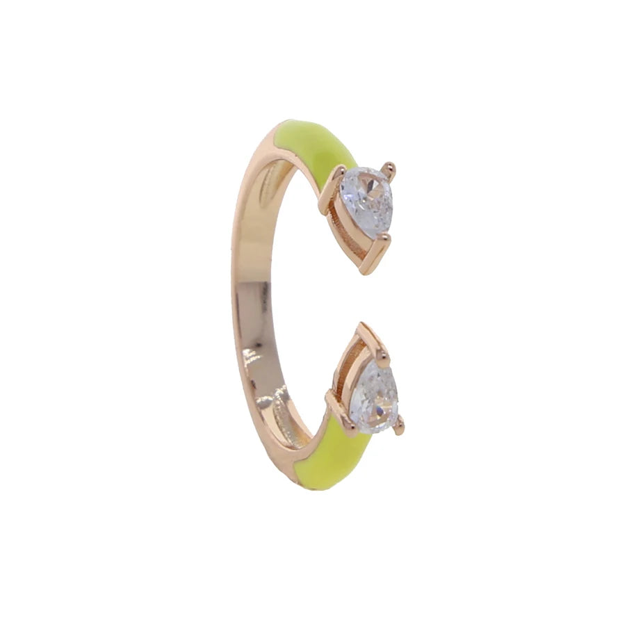 Colorful Pastel Enamel Band Ring For Women 2025 Summer Hot Selling Double Tear Drop CZ Design Lovely Open Adjusted Finger Rings