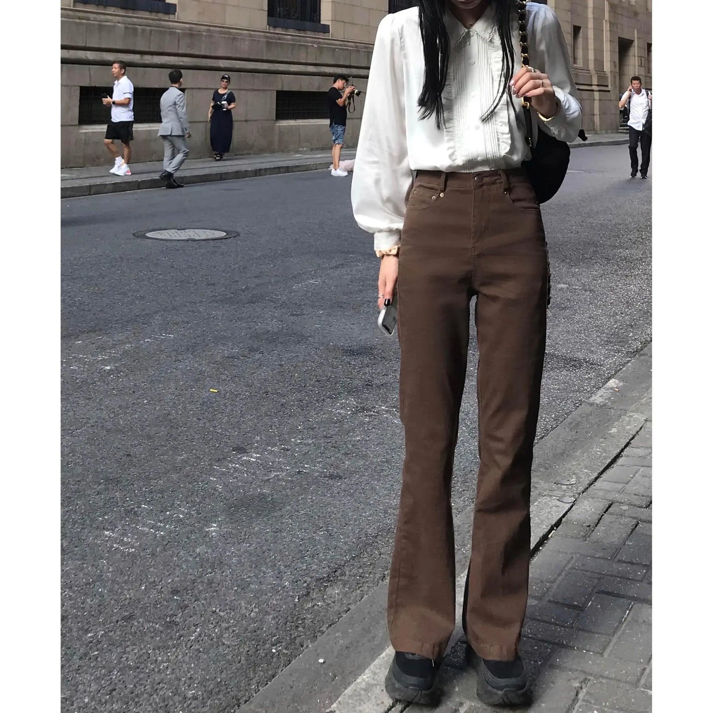 Retro Jeans Women Artistic Vintage Denim All-match Slim BF Girls Pure Trousers Flare Brown 3XL Ulzzang Aesthetic Mom Popular New