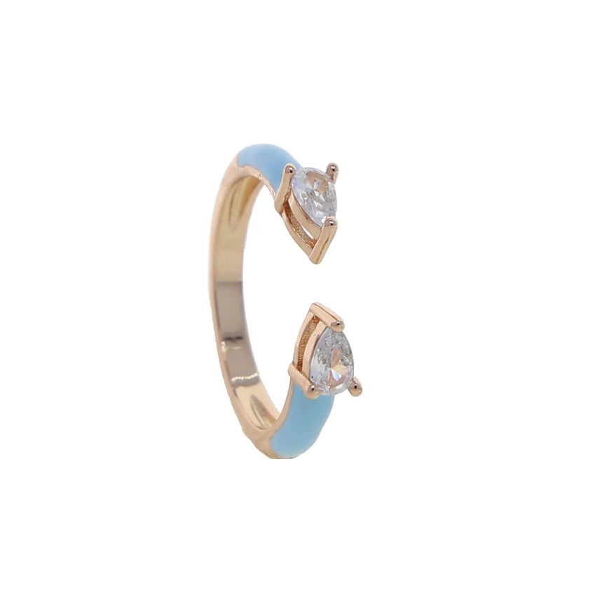 Colorful Pastel Enamel Band Ring For Women 2025 Summer Hot Selling Double Tear Drop CZ Design Lovely Open Adjusted Finger Rings