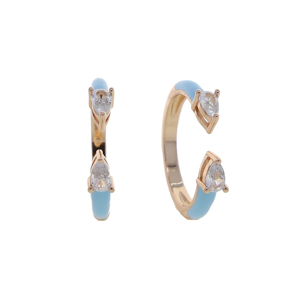 Colorful Pastel Enamel Band Ring For Women 2025 Summer Hot Selling Double Tear Drop CZ Design Lovely Open Adjusted Finger Rings