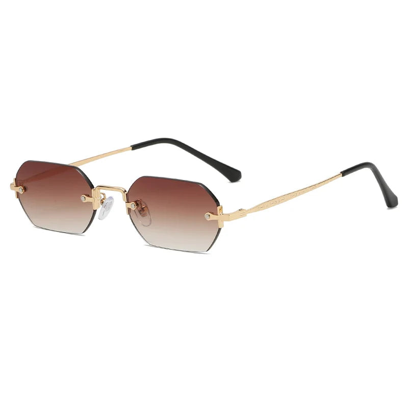 Small Square Rimless Sunglasses Women Retro Polygon Grey Gradient Sun Glasses Vintage Lady Summer Style Female Eyewear UV400