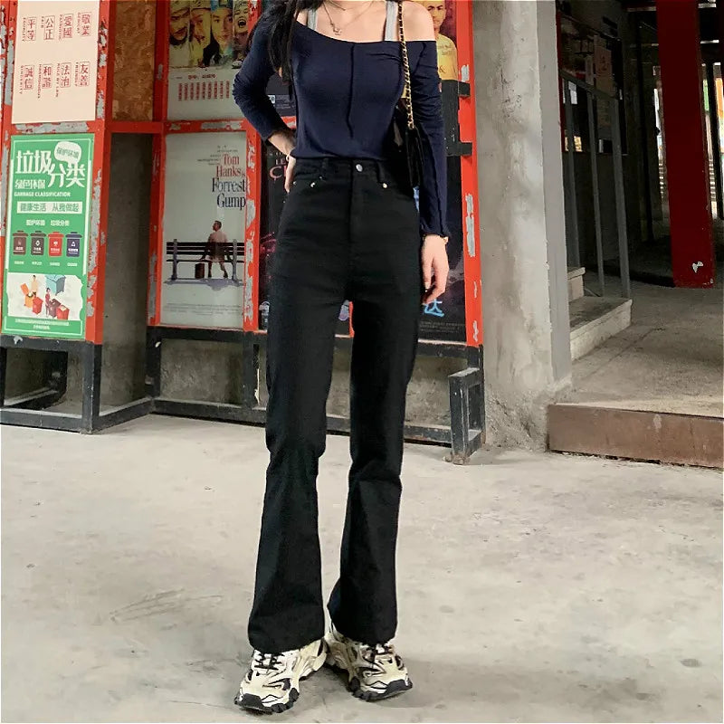 Retro Jeans Women Artistic Vintage Denim All-match Slim BF Girls Pure Trousers Flare Brown 3XL Ulzzang Aesthetic Mom Popular New