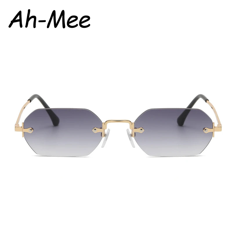 Small Square Rimless Sunglasses Women Retro Polygon Grey Gradient Sun Glasses Vintage Lady Summer Style Female Eyewear UV400