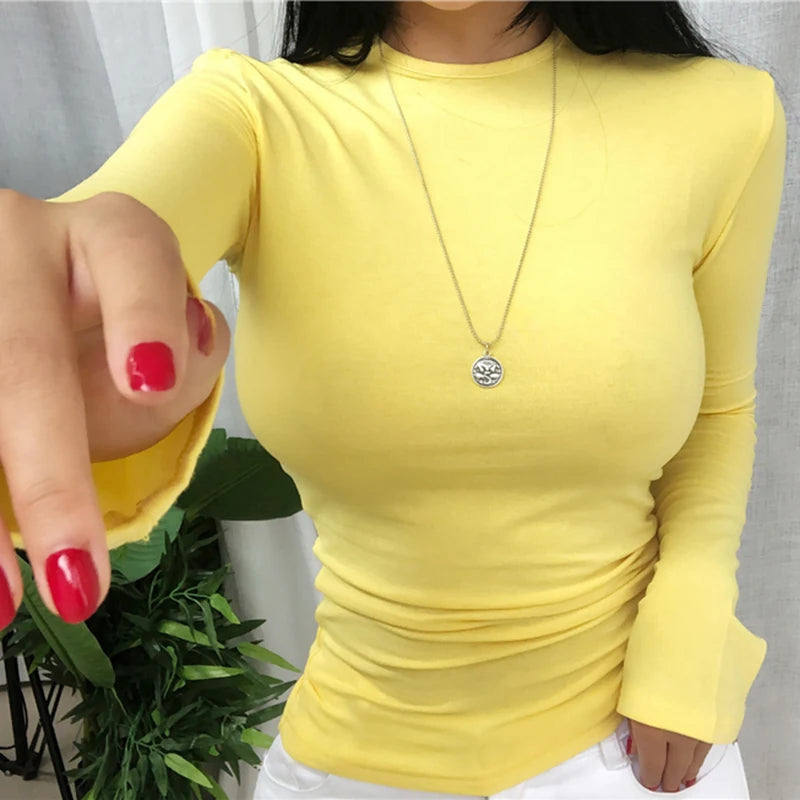 Summer Top Long Sleeve Korean Style Spring Fall Sexy T Shirt Women 2024 Fashion Elasticity Woman Clothes Slim Tees Tops Femme