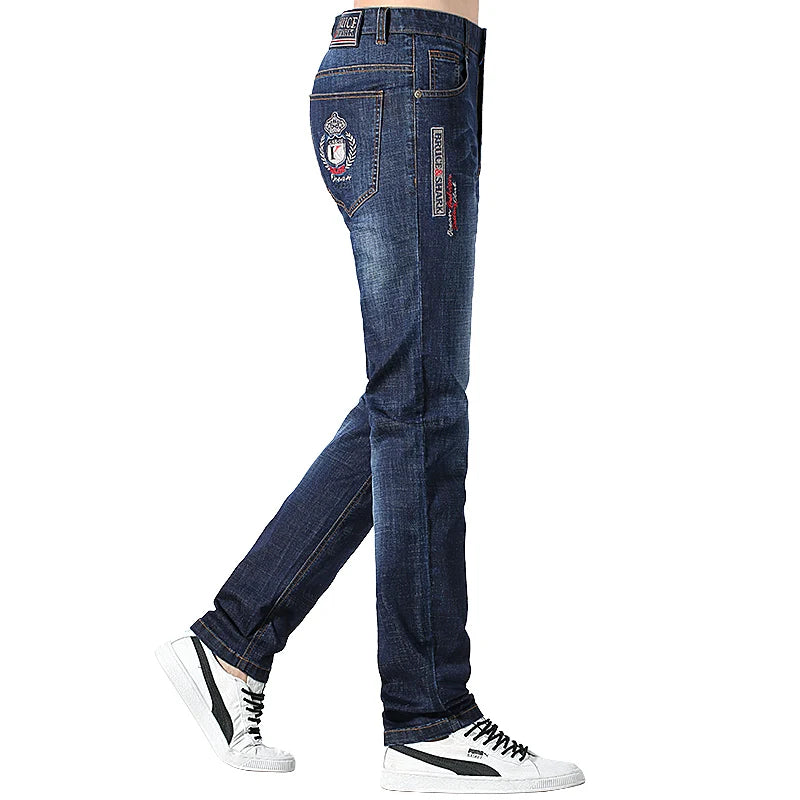 ①Bruce&Shark Men's Summer Long Jeans Stretch Cotton Straight Casual Loose Men jeans Fashion Denim Jeans for Man big size 42