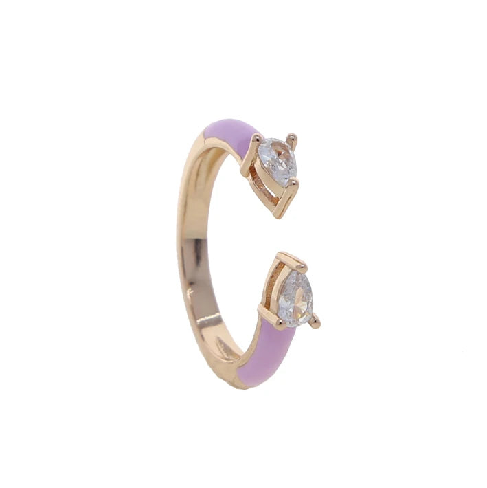 Colorful Pastel Enamel Band Ring For Women 2025 Summer Hot Selling Double Tear Drop CZ Design Lovely Open Adjusted Finger Rings
