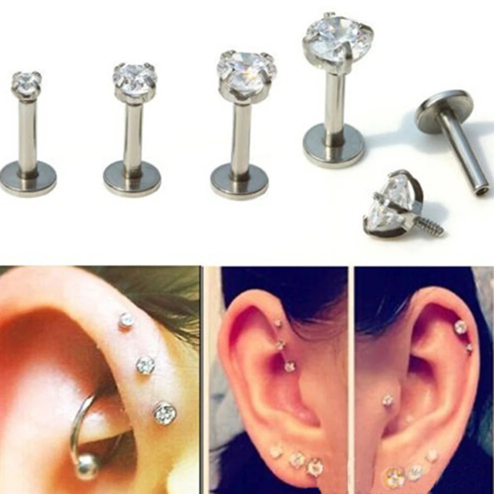 1Pc 2-5mm Labret Tragus Cartilage Earring Punk Cz Gem Round Tragus Lip Ring Monroe Ear Cartilage Earring Piercing