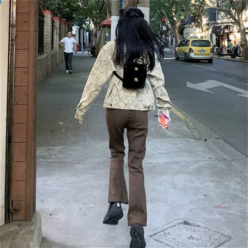 Retro Jeans Women Artistic Vintage Denim All-match Slim BF Girls Pure Trousers Flare Brown 3XL Ulzzang Aesthetic Mom Popular New