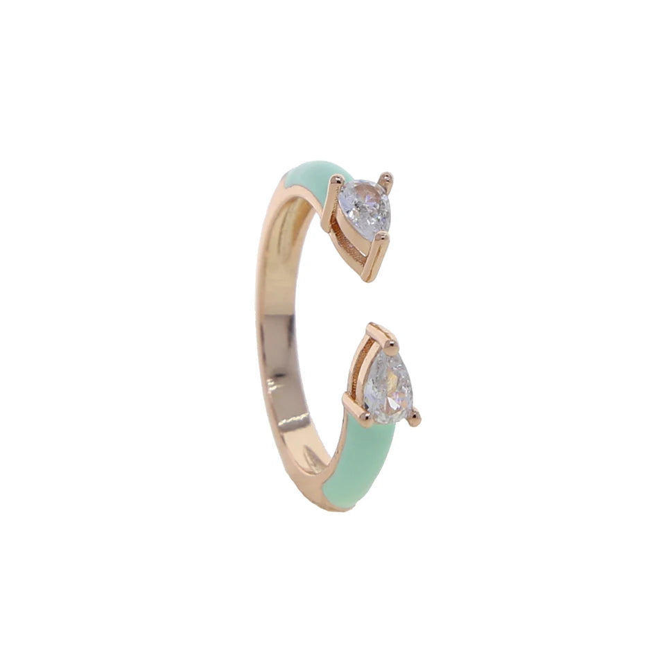 Colorful Pastel Enamel Band Ring For Women 2025 Summer Hot Selling Double Tear Drop CZ Design Lovely Open Adjusted Finger Rings