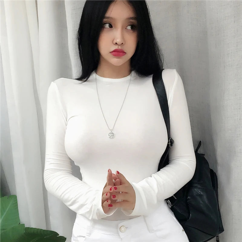 Summer Top Long Sleeve Korean Style Spring Fall Sexy T Shirt Women 2024 Fashion Elasticity Woman Clothes Slim Tees Tops Femme
