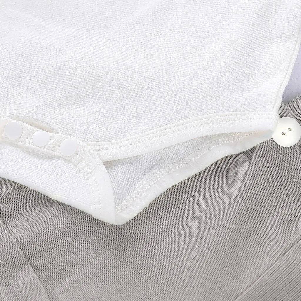 0-24 Months Baby Boy Outfits Gentlemen Suit Wedding Party Set Lapel Romper with Bow Tie+Suspender Shorts 2PCS Summer Wear