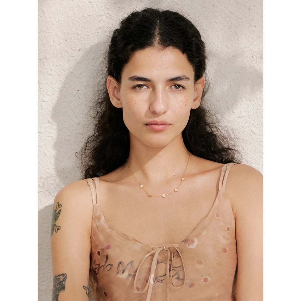 Yhpup High Quality Double-Sided Shell Chain Necklace Gold Color Stainless Steel Exquisite Collarbone Chain Jewelry Gift