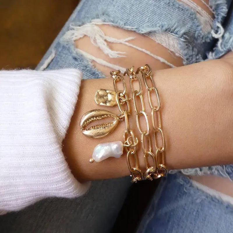 YOBEST 2024 New Heart Beads Chain Bracelets for Women, Silver Color Trendy Geometric Bracelets Set, Party Jewelry Accessories