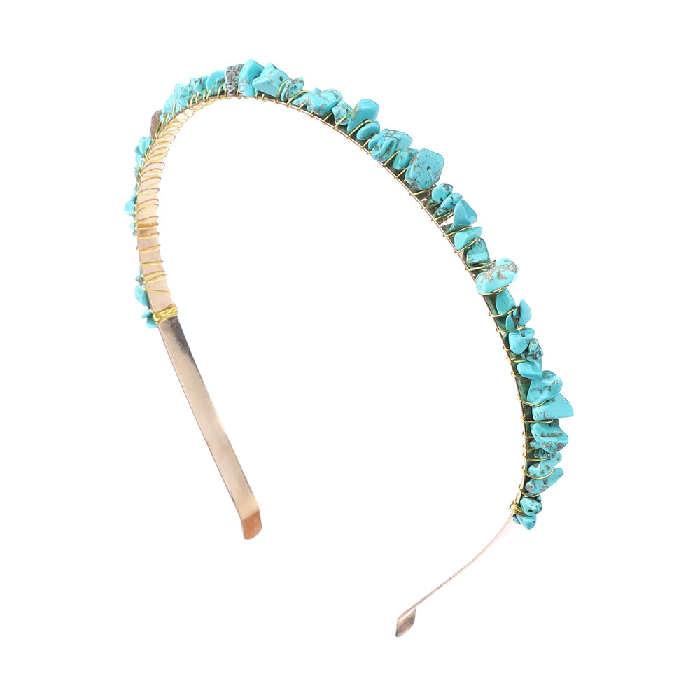 Colorful Natural Stone Aquamarine Crystal Gravels Chips HairBand Women Girl Healing Headwear Hair Accessories Handmade Jewelry