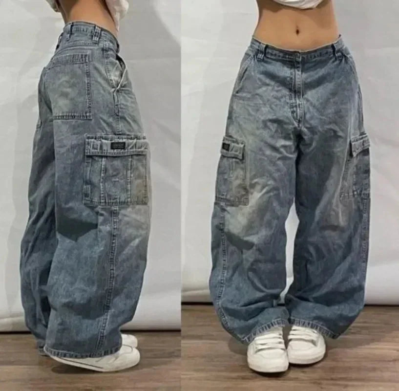 Street Fashion Trend Washed Vintage Jeans Women Y2K New Harajuku Casual Joker Straight Wide Leg Pants Couple Punk Rock Trousers
