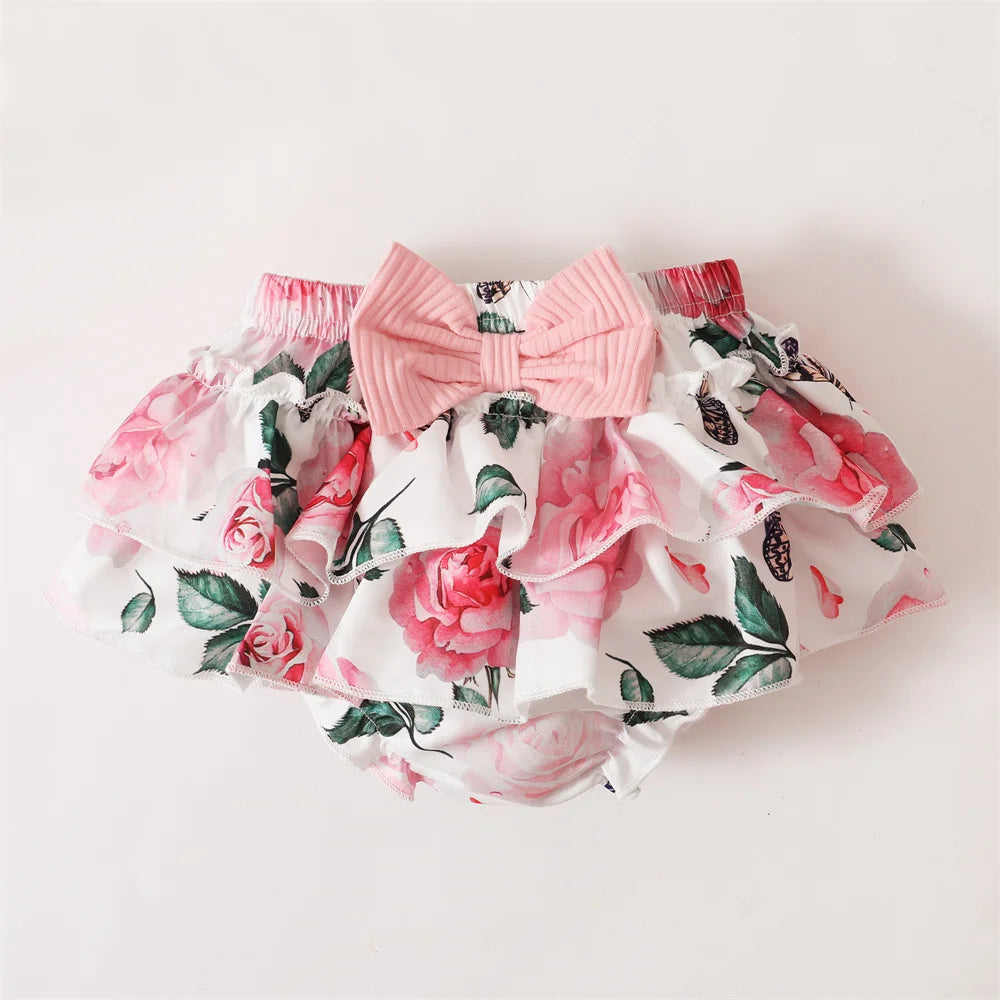 0-18Months Toddler Baby Girl 3Pcs Costumes Set Newborn Baby Girl Ruffle Short Sleeved Romper + Short Pants Skirt Infant Girl Set