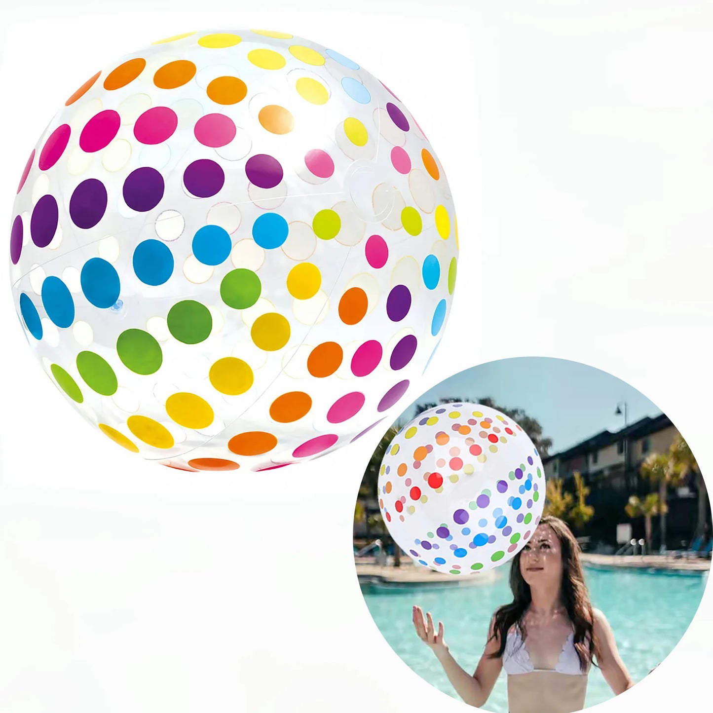 1pc 15.35Inch Colorful Striped Transparent Ball Inflatable Beach Ball, Suitable For Beach Pool Party Games