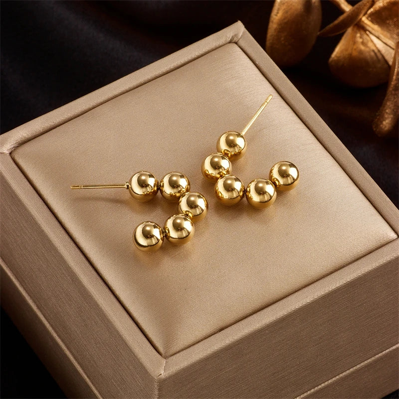 XIYANIKE 316L Stainless Steel Earrings for Women Big Round Beads Shape Gold Silver Color Women's Earrings Drop Shipping