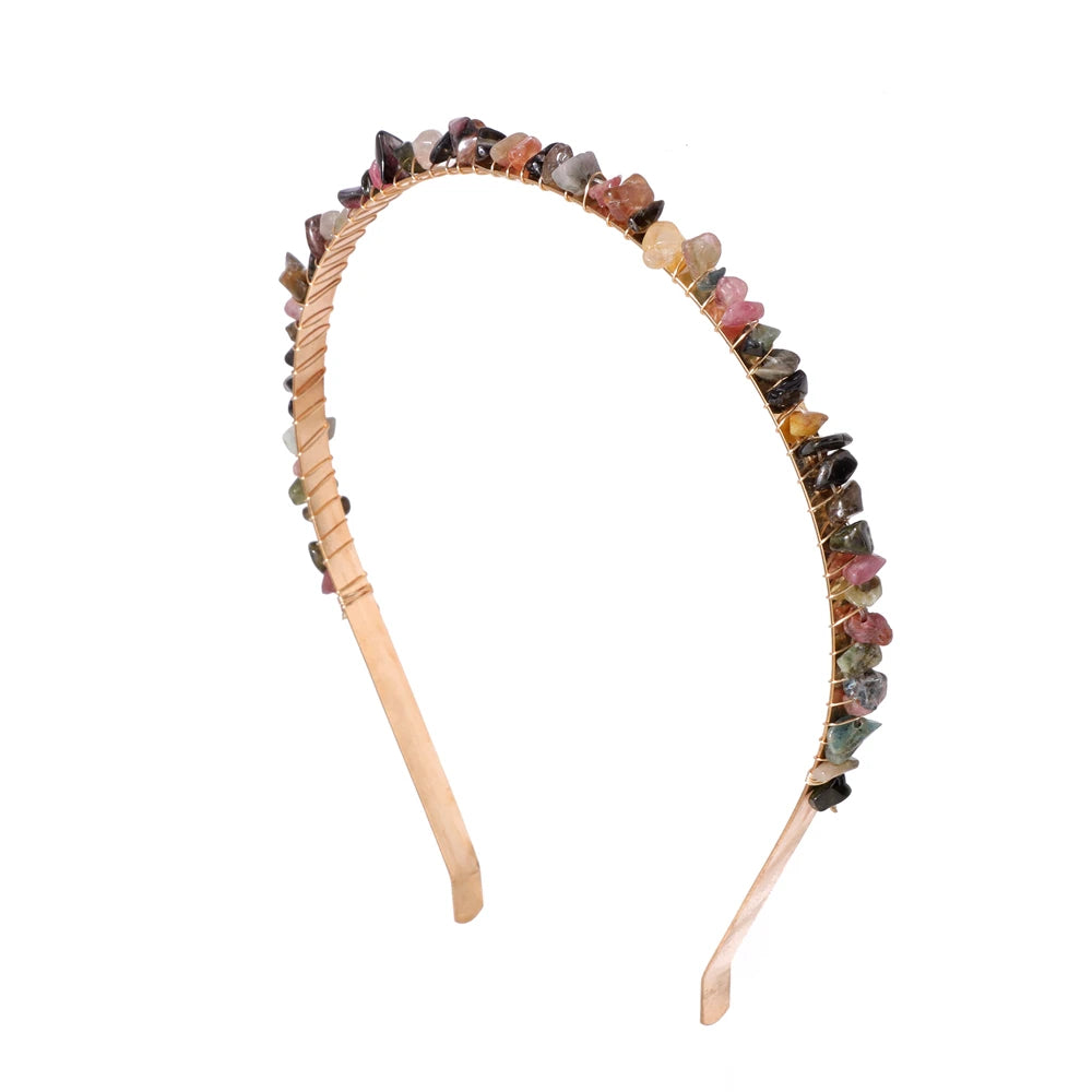 Colorful Natural Stone Aquamarine Crystal Gravels Chips HairBand Women Girl Healing Headwear Hair Accessories Handmade Jewelry