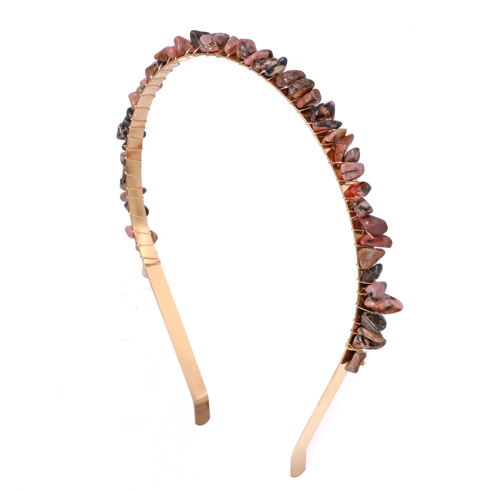 Colorful Natural Stone Aquamarine Crystal Gravels Chips HairBand Women Girl Healing Headwear Hair Accessories Handmade Jewelry