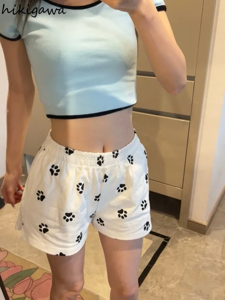 Cute Print Pantalones Cortos De Mujer Fashion Summer Shorts for Women 2025 New Bottons Elastic Waist Casual Y2k Wide Leg Pants