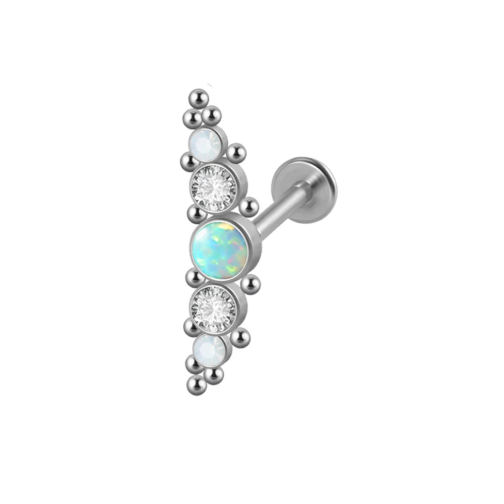1PC Surgical Steel Internal Thread Labret Lip Ring Opal&Zircon Cluster Curved Ear Cartilage Tragus Helix Daith Piercing Jewelry