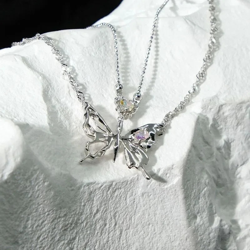 Y2K Crystal Butterfly Pendant Necklace Women Light Luxury Egirl Punk Heart Grunge Clavicle Chain Fashion Jewelry Party Gift 2023