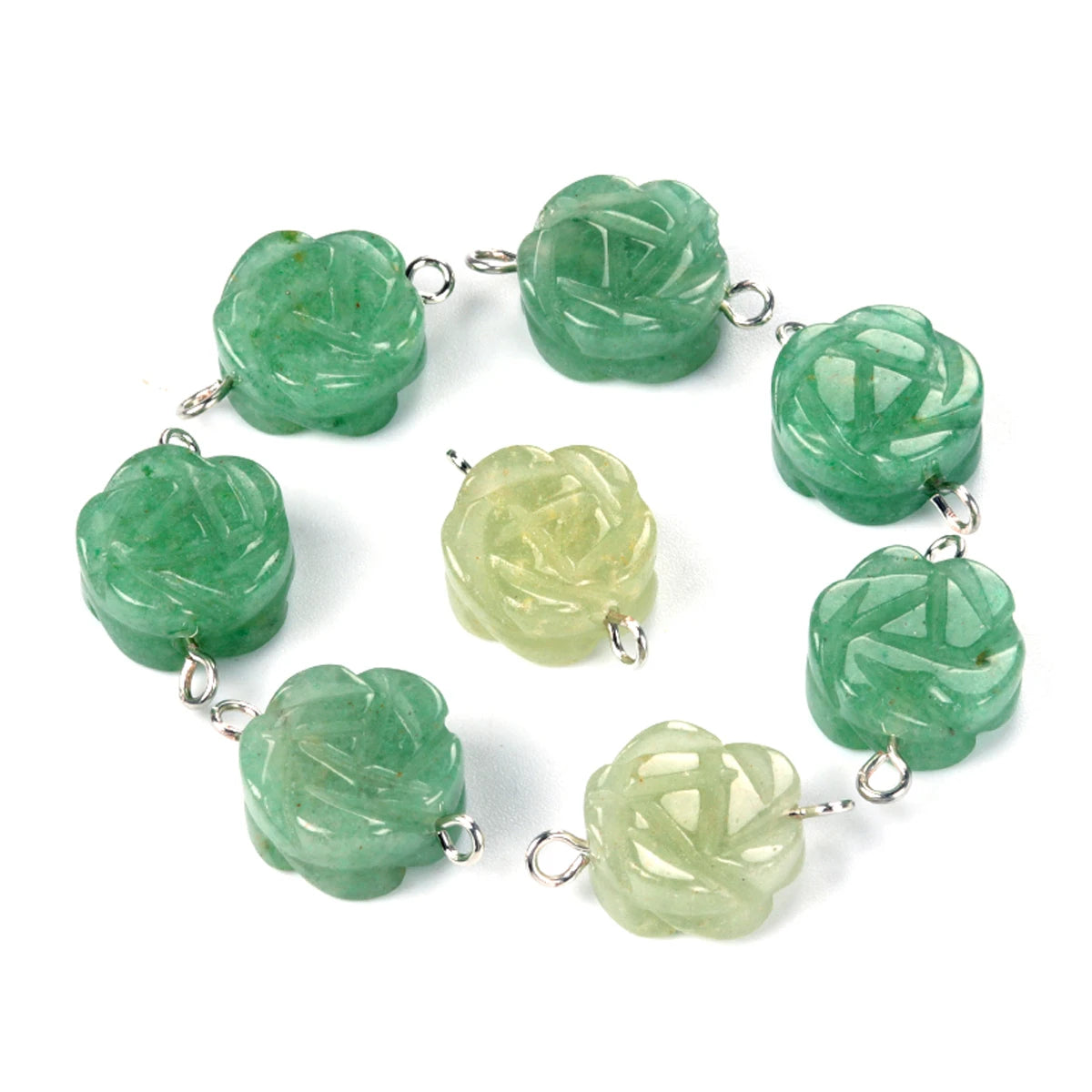 2Pcs Natural Stone Yellow Jade/Agates Rose-Shaped Connector For Jewelry Making DIY Necklace Bracelet Accessory Size 14 mm